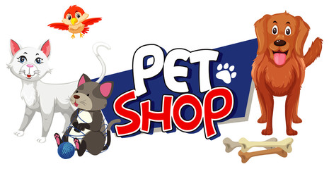 Font design for pet shop with many cute animals