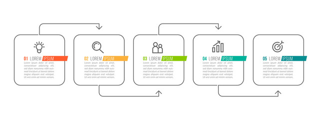 Minimal Business Infographics template. Timeline with 5 steps, options and marketing icons .Vector linear infographic with five conected elements. Can be use for presentation.