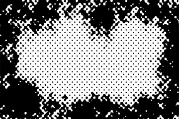 Grunge frame. Vector halftone dots background, fading dot effect. 