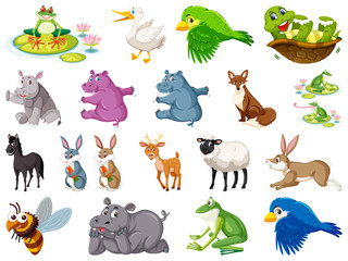 Naklejka premium Large set of wild animals on white background