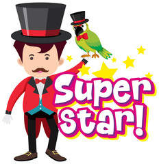 Font design for word superstar with magician and parrot bird