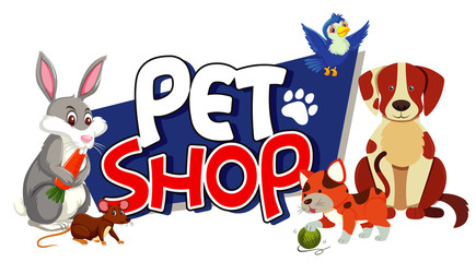 Font design for pet shop with many cute animals