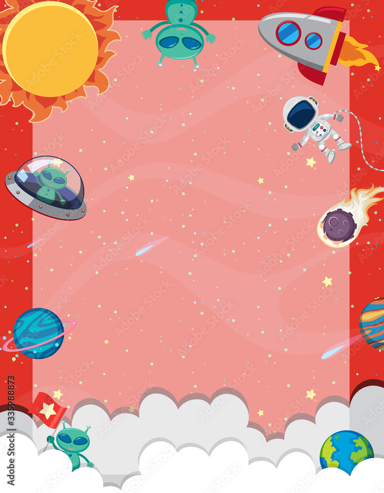 Wall mural frame template with many planets in the space background