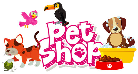 Font design for pet shop with many cute animals