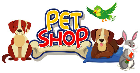 Obraz na płótnie Canvas Font design for pet shop with many cute animals