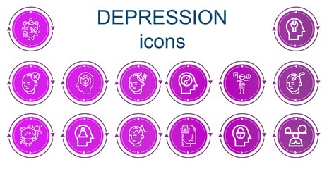Editable 14 depression icons for web and mobile