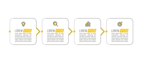 Minimal Business Infographics template. Timeline with 4 steps, options and marketing icons .Vector linear infographic with four conected elements. Can be use for presentation.