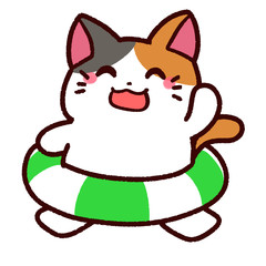 浮き輪と三毛猫ちゃん