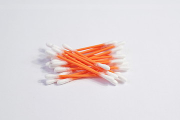Cotton swabs heap on a white background