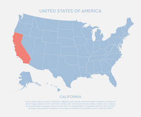 United states of America, state California USA map