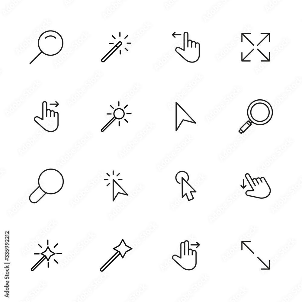 Poster vector line icons collection of cursors.