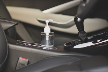 Alcohol gel 70% in car  for cleaning hands everywhere