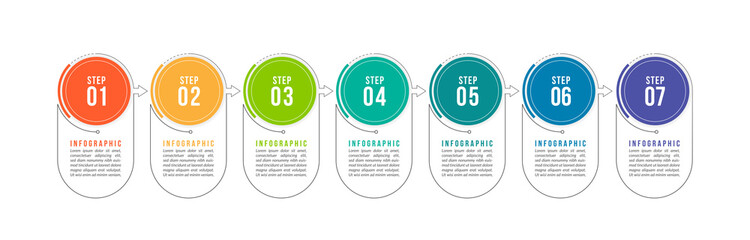 Minimal Business Infographics template. Timeline with 7 steps, options and marketing icons .Vector linear infographic with seven conected elements. Can be use for presentation.