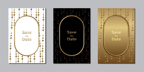 Wedding invitation card elegant pearl and gold design template