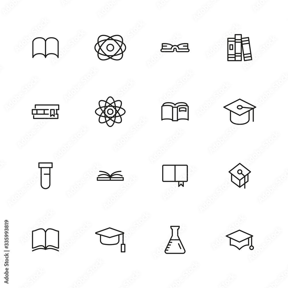 Poster stroke line icons set of science.