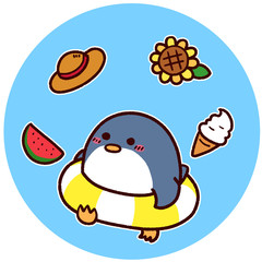 海　夏　ペンギン　イラストカット