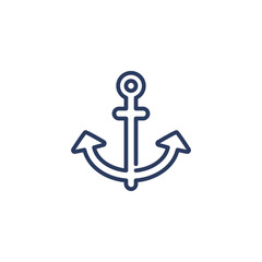 Nautical anchor outline vector icon isolated on white background. Web site page and mobile app design element. Sea and ships concept.