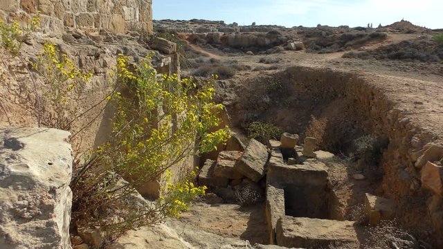 The royal tombs near Paphos, Cyprus. The ruins of the tombs.