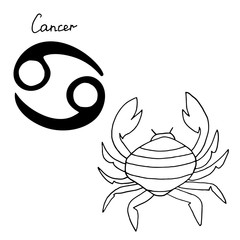 Zodiac sign Cancer, vector hand-drawn illustration