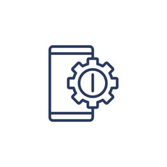 Smartphone and gear icon isolated on white background. Settings and repair concept. Interface element for logo, web mobile app and UI design.