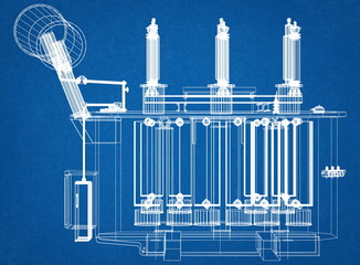 Power transformer blueprint - obrazy, fototapety, plakaty