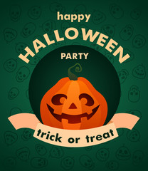 Halloween Party. Cartoon character spooky pumpkin. Trick or treat.