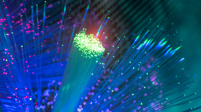 optical fibres dinamic flying from deep on technology background