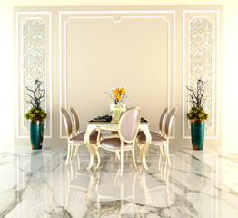 3d render of neo classic luxury dining space