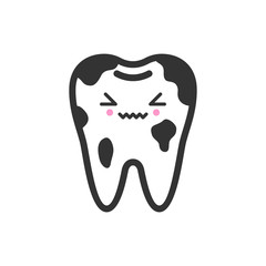 Dirty spoted tooth with emotional face, cute vector icon illustration. Line style isolated image