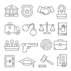 Law line icons set on white background