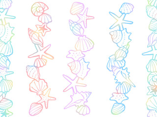 カラフルなグラデーションの海モチーフの縦ラインイラストセット