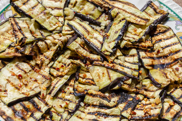 Grilled aubergines and courgettes, with olive oil anc chili pepper