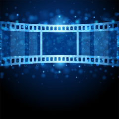 Film strip against shining bubbles vector illustration