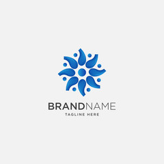 Blue flower logo template - vector