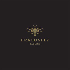 Golden dragonfly linear logo template - vector