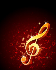 Golden clef and music notes vector illustration