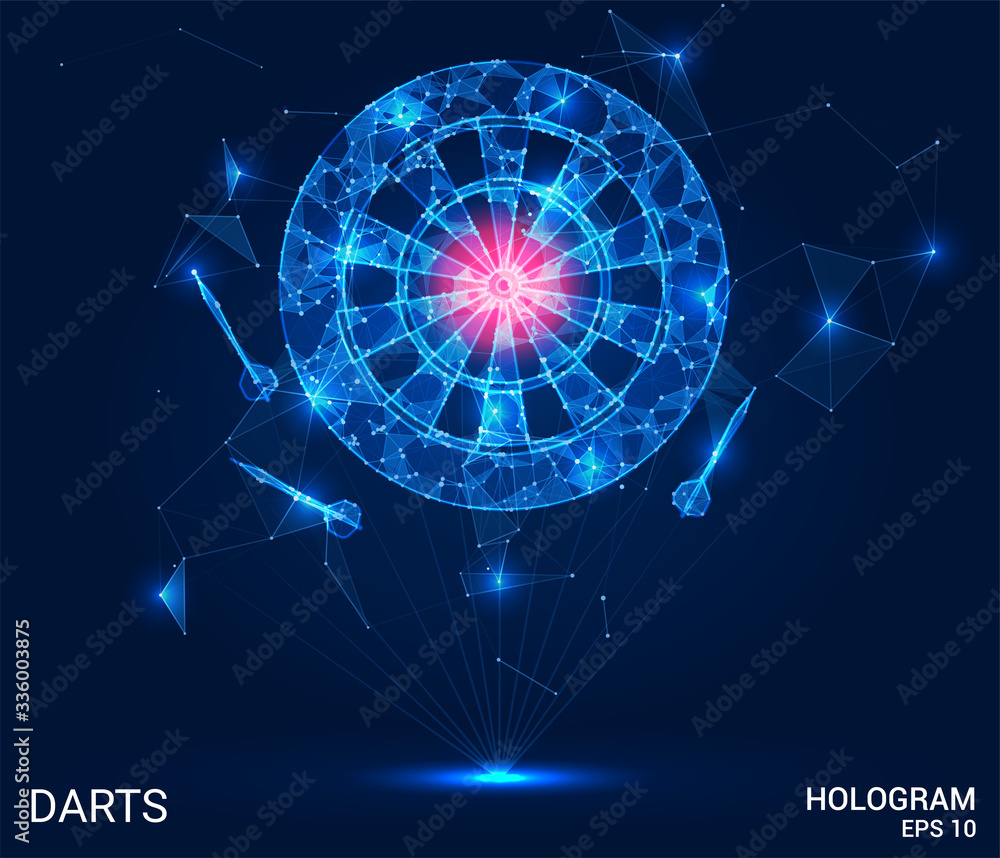 Wall mural hologram of darts. darts and a dartboard made of polygons, triangles of points and lines. darts are 