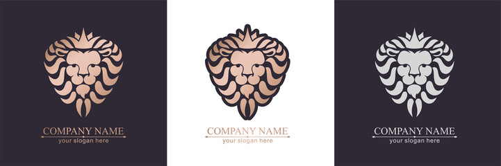 Fototapeta premium Lion logo. Lion head with crown - vector illustration, emblem design. Universal company symbol. Heraldic premium logo icon sign.