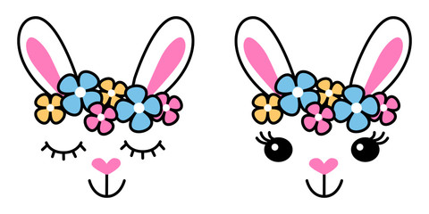 Cartoon illustration cute llama head in kawaii style. It may be used for design of a t-shirt, bag, postcard, stickers or button.