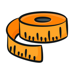 Inches tape, doodle icon of measuring tape vector design 