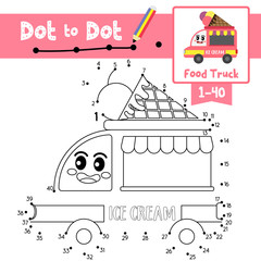 Dot to dot educational game and Coloring book Food Truck cartoon character side view vector illustration