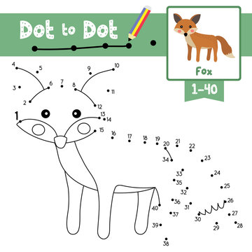 Dot to dot educational game and Coloring book Fox animal cartoon character vector illustration