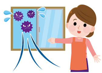 ウイルス　窓を開けて換気する　イラスト