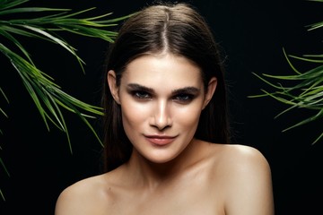 Beautiful woman naked shoulders cosmetics luxury model