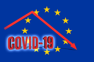 Graph of reduction of coronavirus infection on the background of the flag of European Union