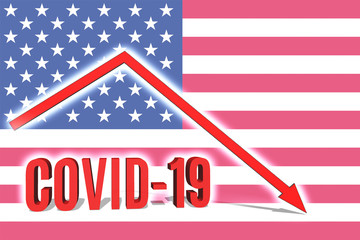 COVID-19 decline graph on the flag of United States