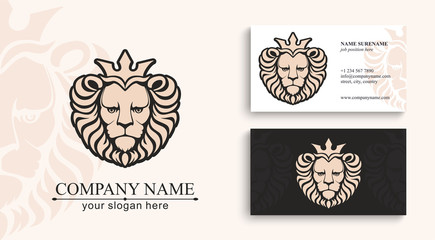 Lion logo. Lion head with crown - vector illustration, emblem design. Universal company symbol. Heraldic premium logo icon sign.