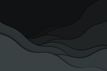 Background with black waves. Abstract wavy black paper background.