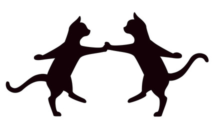 Cats dancing rock and roll isolated on white background, vector silhouettes of dancing cats