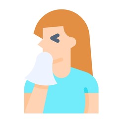 Woman covering her mouth with a handkerchief, flat style icon
